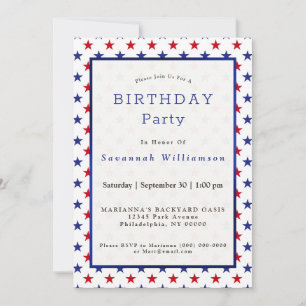 Invitation Patriotique Rouge Blanc Bleu Étoiles Anniversaire