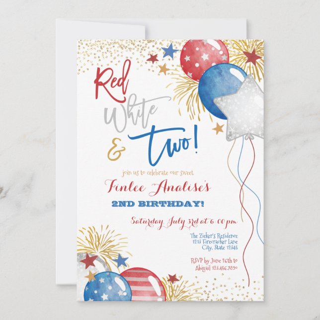 Invitation Patriotique rouge blanc et bleu 2e anniversaire (Devant)
