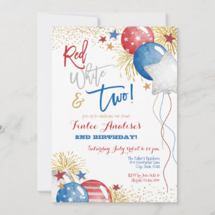 Invitation Patriotique rouge blanc et bleu 2e anniversaire