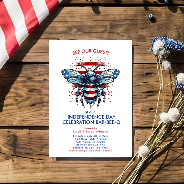 Invitation Patriotique Rouge Bleu Bleu Bleu 4 Juillet (Personalize your event details using the template)