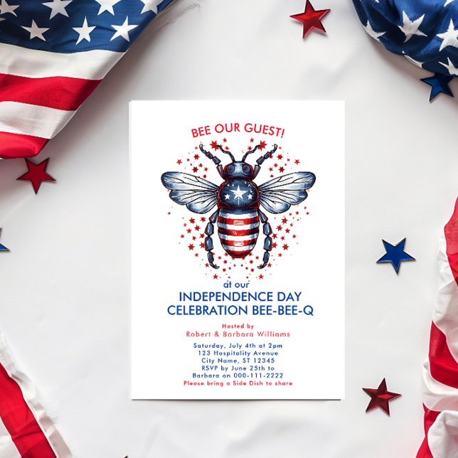 Invitation Patriotique Rouge Bleu Bleu Bleu 4 Juillet (Customize the template with your party details)