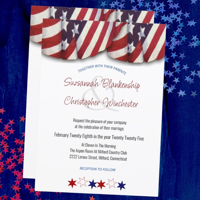 Invitation Patriotique Rouge Bleu Bleu Bleu et Stars Invitat (front and back patriotic bunting wedding invitation)