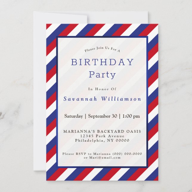 Invitation Patriotique Rouge Bleu Bleu Bleu Frappe Anniversai (Devant)