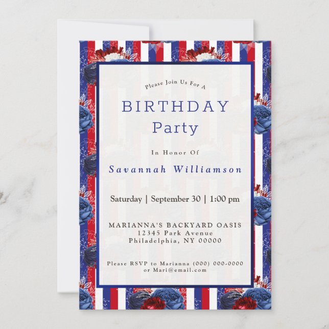 Invitation Patriotique Rouge Bleu Bleu Bleu Frappe Anniversai (Devant)