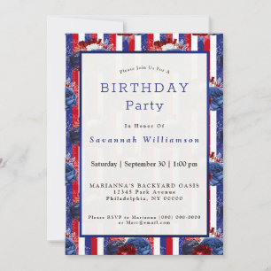 Invitation Patriotique Rouge Bleu Bleu Bleu Frappe Anniversai