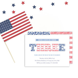 Invitation Patriotique Rouge Bleu Bleu Jumeaux 3e anniversair