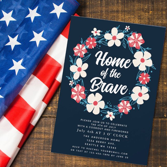 Invitation Patriotique Rustique Floral 4 juillet Cuisine (Créateur téléchargé)