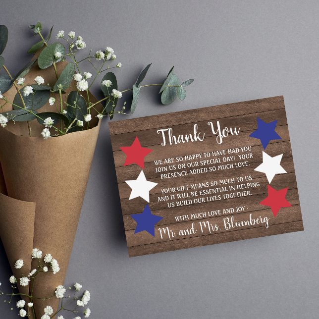 Invitation Patriotique Stars Rustique 4 juillet Merci Note (Créateur téléchargé)