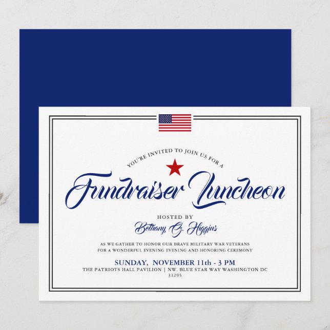 Invitation Patriotique Thème Événement American Flag Horizont (Devant / Derrière)