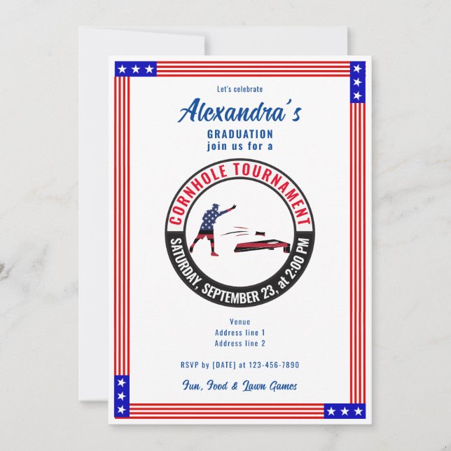 Invitation Patriotique US Sack Toss Cornhole Graduation Party (Devant)