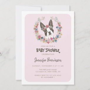Invitation Pattes de Boston Terrier Cadre Rose Chien