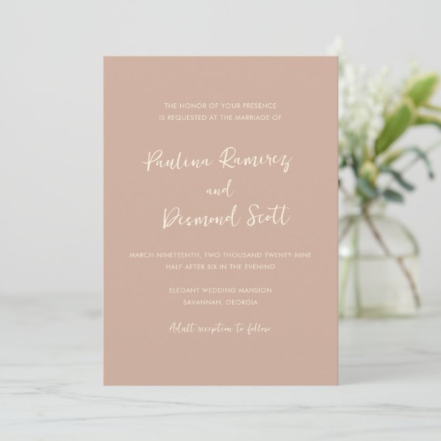 Invitation Paulina Moderne Tan Simple Mariage Élégant (Debout devant)