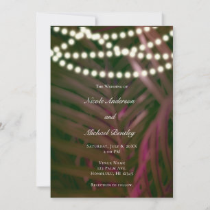 Invitation Paume Tropical Rose Vert Feuilles & Mariage Lumièr