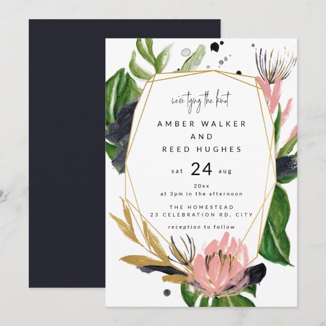 Invitation Paume tropicale Feuille d'aquarelle Florale Mariag (Devant / Derrière)
