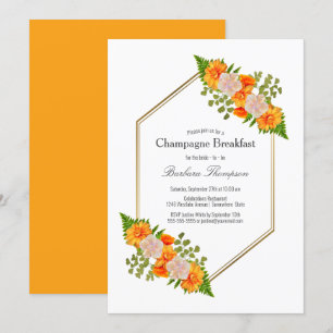 Invitation Pause champagne Florale Orange Géométrique Or