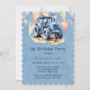Invitation Pavillon bleu Aquarelle Boy 1er. Jour d'anniversai