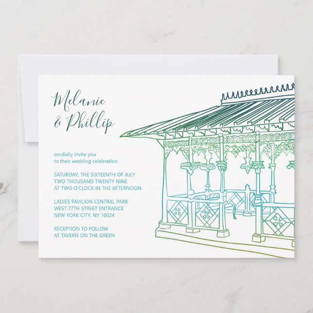 Invitation Pavillon des Dames Central Park New York Mariage (Devant)