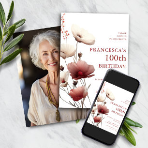 Invitation Pavot rose et blanc 100e anniversaire