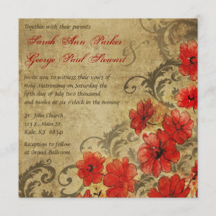 Invitation Pavot rouge aux fioritures Mariage vintage