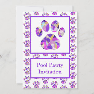 Invitation Paw Purple Silhouette Pool Pawty Purple