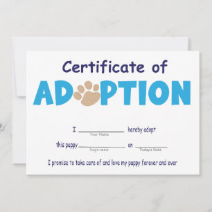Invitation Paw-ty, Certificat d'adoption pour animaux de comp