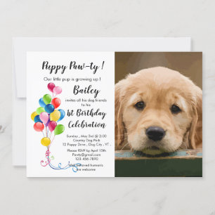 Invitation Pawty à chiot mignonette - Pet Photo Puppy Anniver