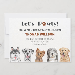 Invitation Pawty avec les chiens mignons anniversaire