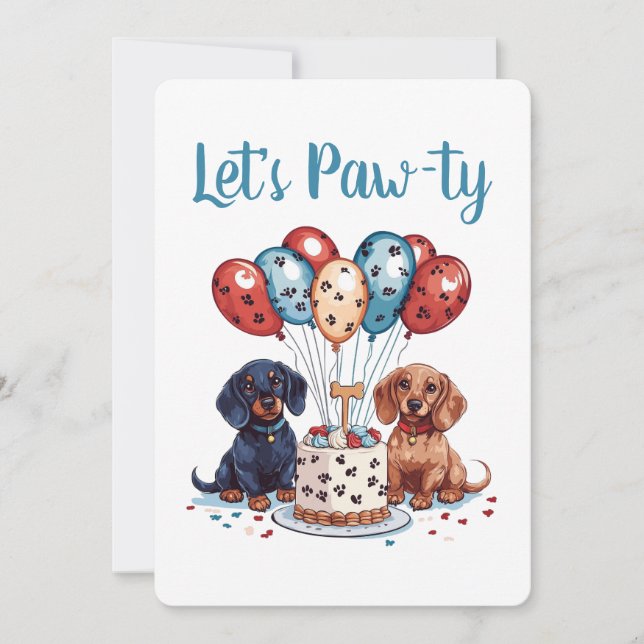 Invitation Pawty Birthday Dachshund Dogs (Devant)