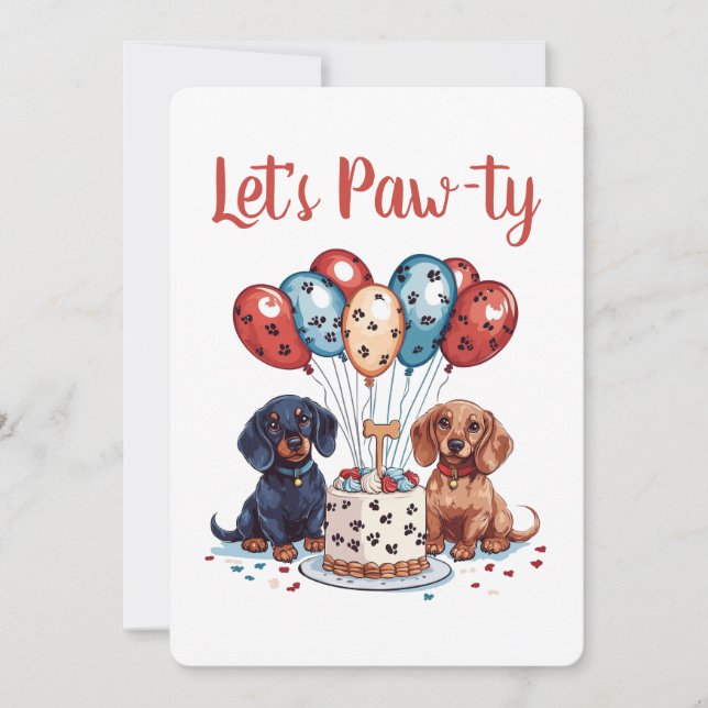 Invitation Pawty Birthday Dachshund Dogs (Devant)