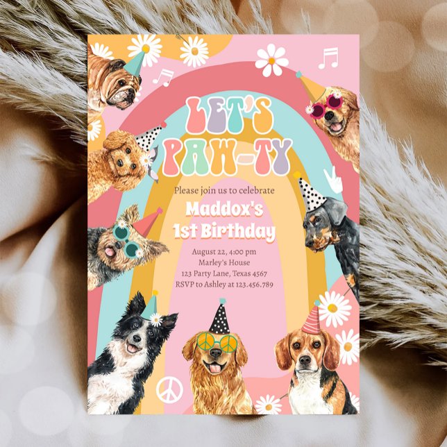 Invitation Pawty Dog Retro Super Girl Anniversaire (Créateur téléchargé)