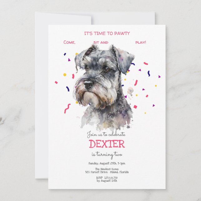 Invitation Pawty, fête d'anniversaire de chien (Devant)