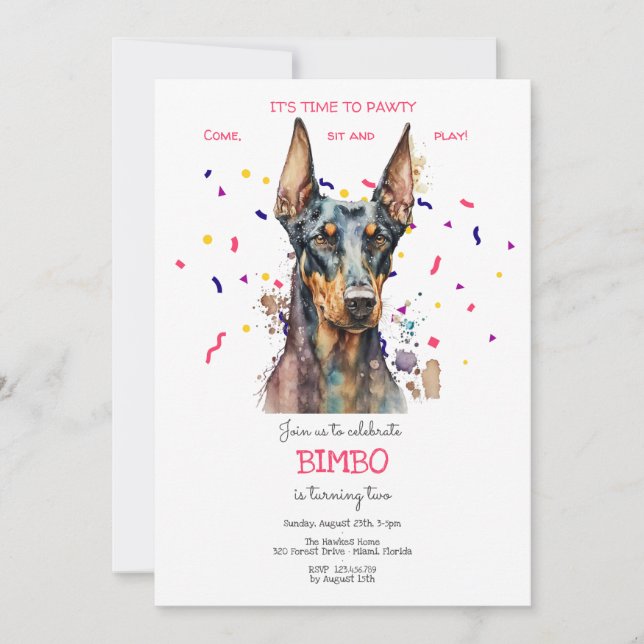 Invitation Pawty, fête d'anniversaire de chien (Devant)