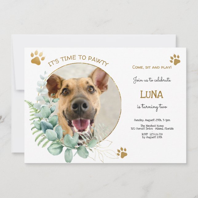 Invitation Pawty, fête d'anniversaire de chien (Devant)