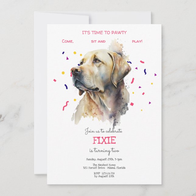 Invitation Pawty, fête d'anniversaire de chien (Devant)
