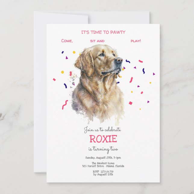 Invitation Pawty, fête d'anniversaire de chien (Devant)