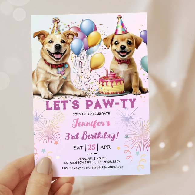 Invitation Pawty Puppy Anniversaire Fille 3e anniversaire (Créateur téléchargé)