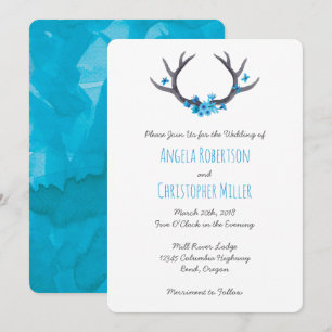 Invitation Pays Antlers Mariage bleu