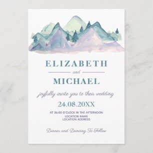 Invitation Pays Aquarelle Montagne Bleue Photo Mariage