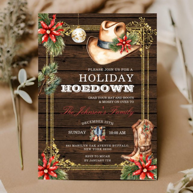 Invitation Pays Bois Occident Noël Holiday Hodown (Créateur téléchargé)