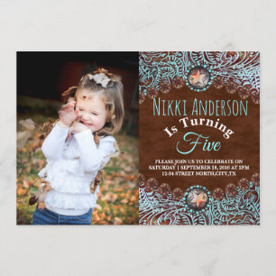 Invitation pays brun turquoise ouest fête d'anniversaire