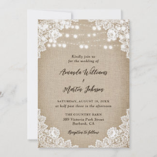 Invitation Pays Burlap Floral dentelle Mariage