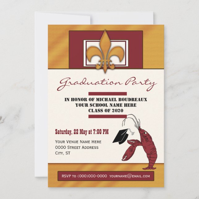 Invitation Pays Crawfish Graduation Party (Devant)
