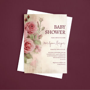 Invitation Pays de France Baby shower Rose Vintage