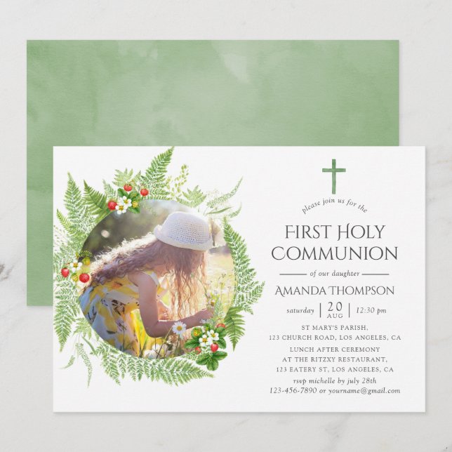 Invitation Pays de la verdure Première Communion sainte (Devant / Derrière)