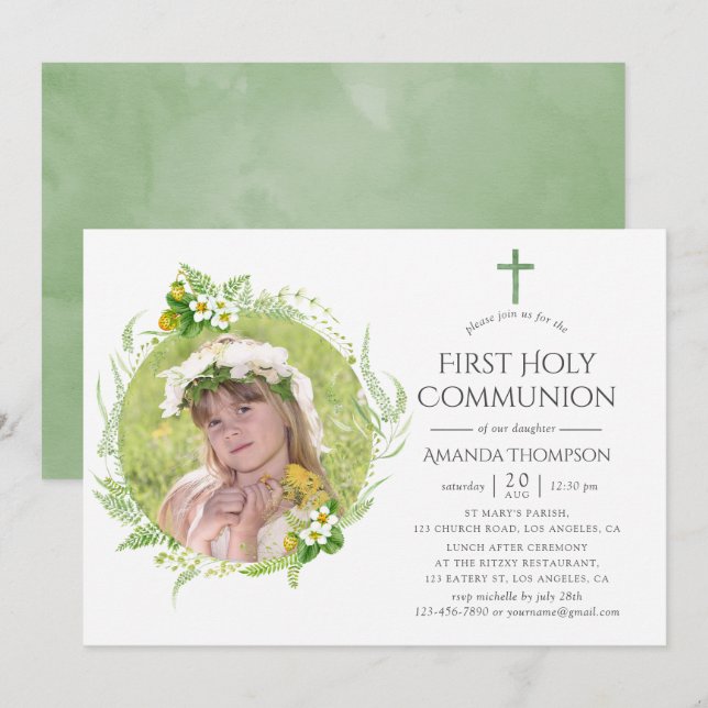 Invitation Pays de la verdure Première Communion sainte (Devant / Derrière)