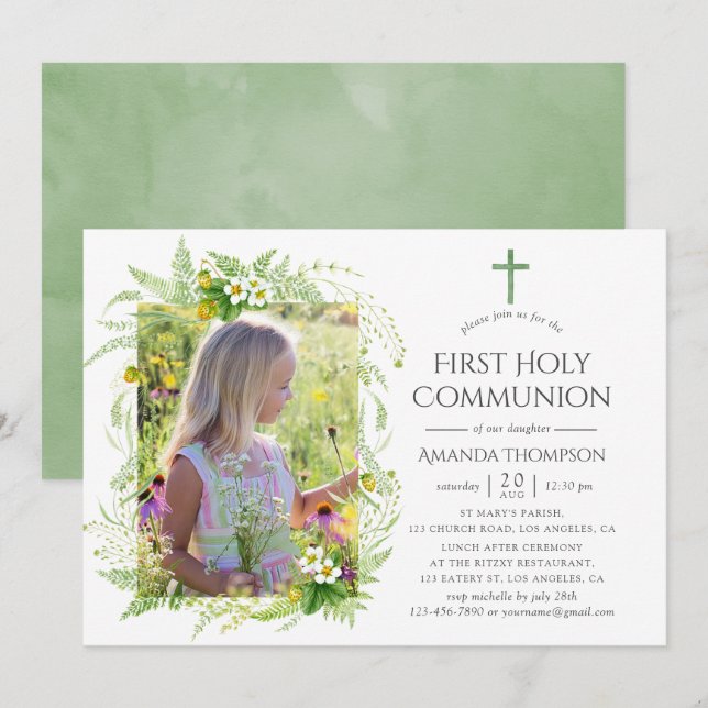 Invitation Pays de la verdure Première Communion sainte (Devant / Derrière)