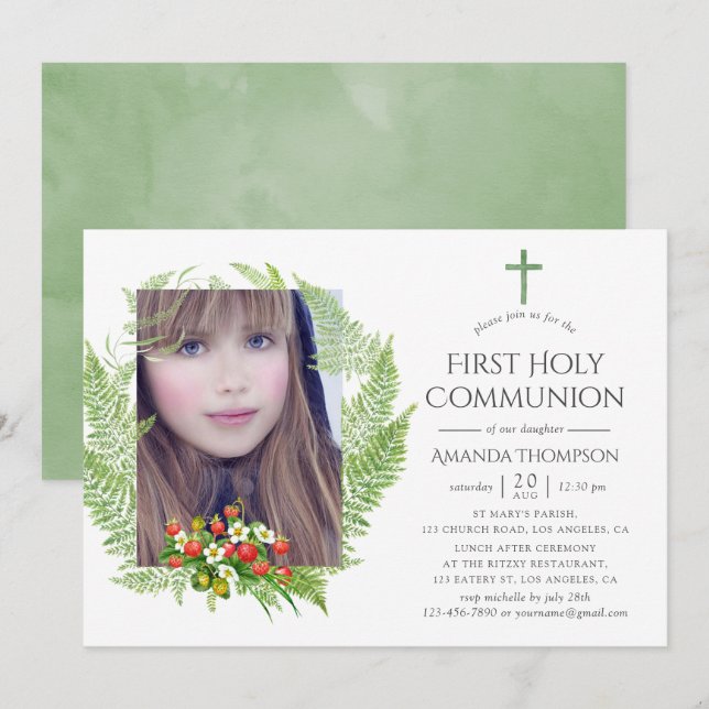 Invitation Pays de la verdure Première Communion sainte (Devant / Derrière)