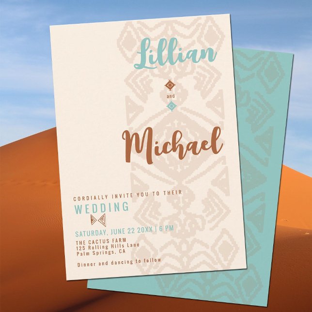 Invitation Pays de l'Ouest du Sud-Ouest Désert Mariage de l'O (southwestern weave desert country western barn ranch wedding invitation terracotta teal tribal aztec)
