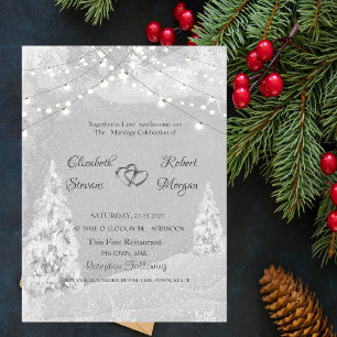 Invitation Pays des merveilles d'hiver, mariage gris sapin