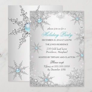Invitation Pays des merveilles d'hiver sarcelle Fête de Noël 